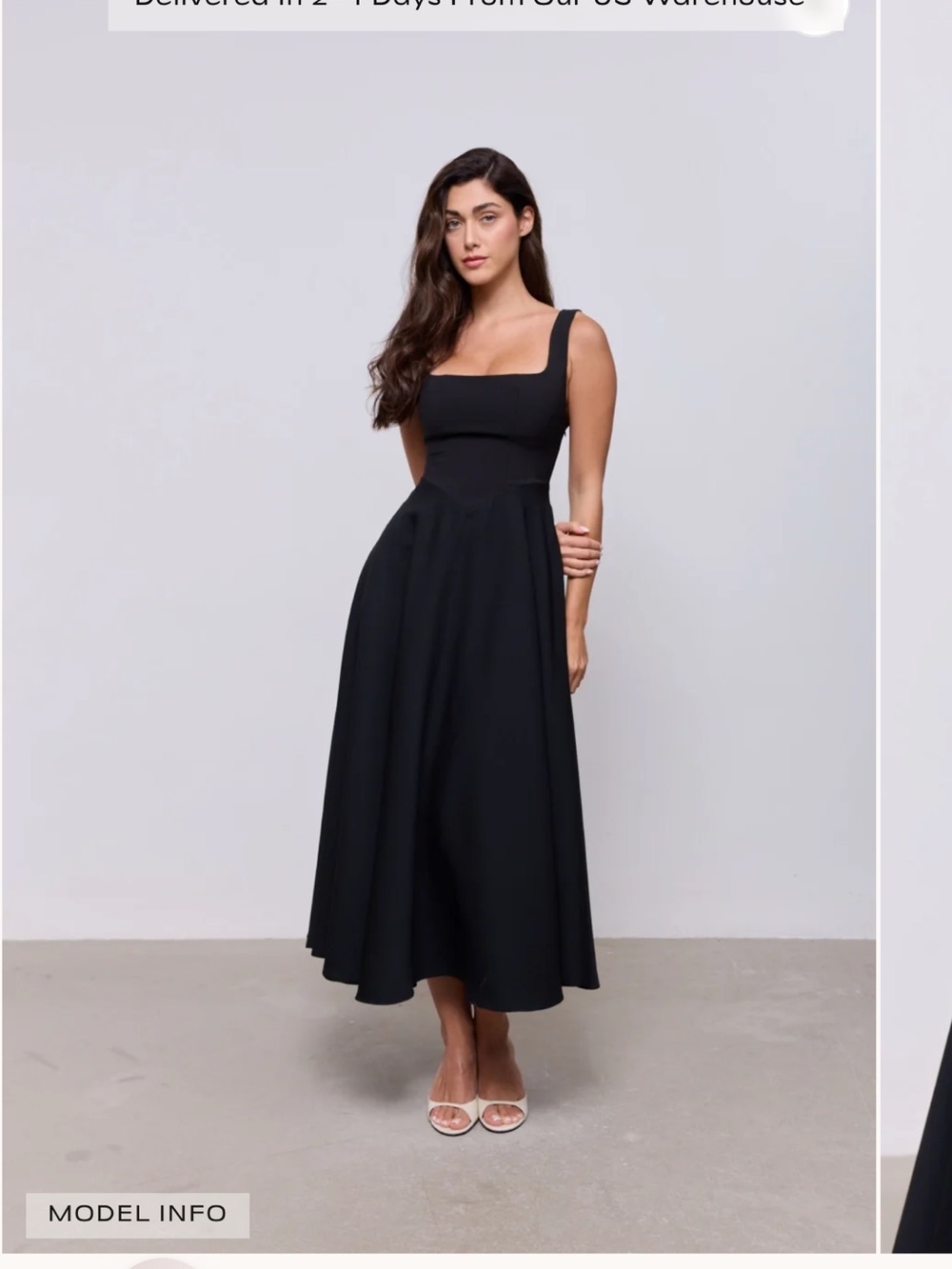 Odd Muse Black Square-Neck Midi Dress. Perfect for Holiday/ Black Tie Party